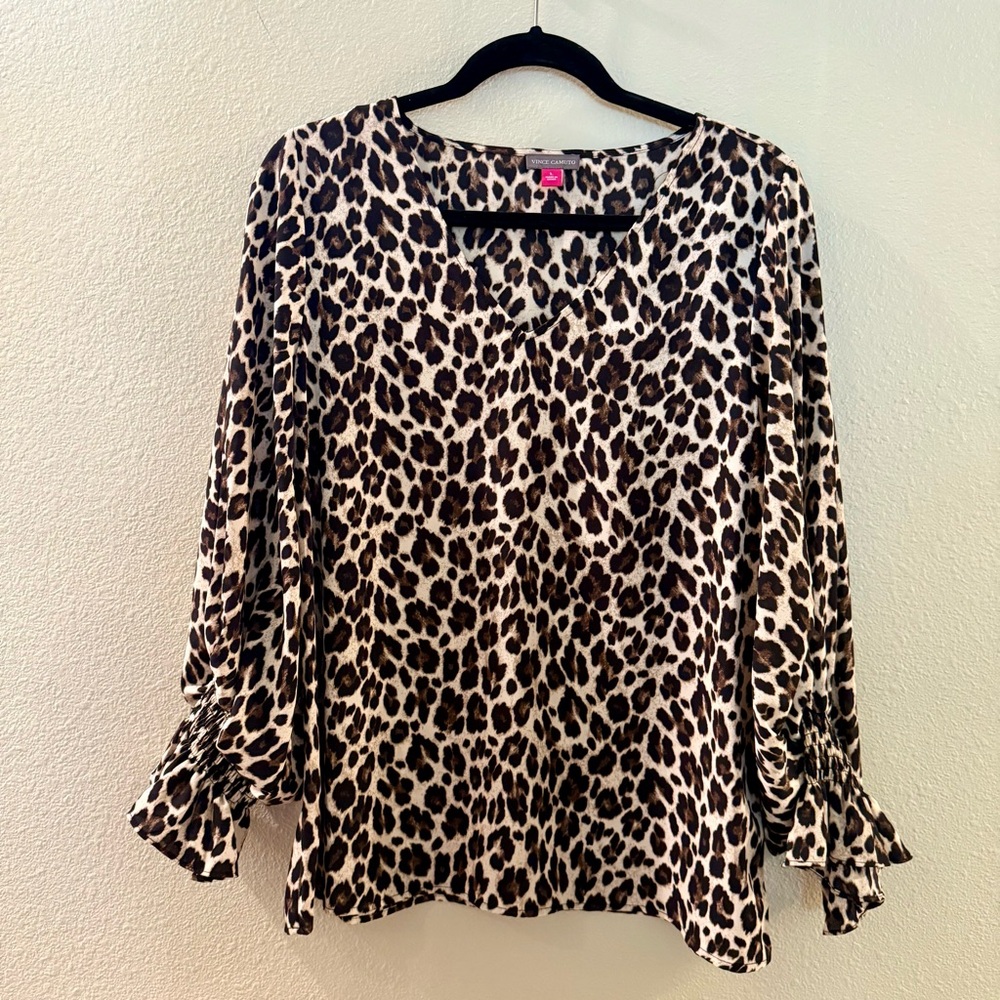 Vince Camuto Animal Print Blouse with Ruffle Sleeves